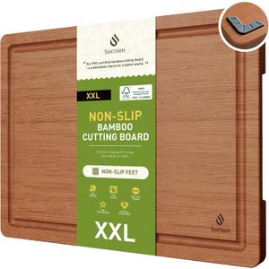 Extra Large Bamboo Cutting Board with Non Slip Feet and Over Sink Butcher Block Chopping Board Nice Solid Thick Wooden Juice Groove Big Xl XXl xlarge Best Hardwood Kitchen Counter Organic, 19.5"L x 14"W