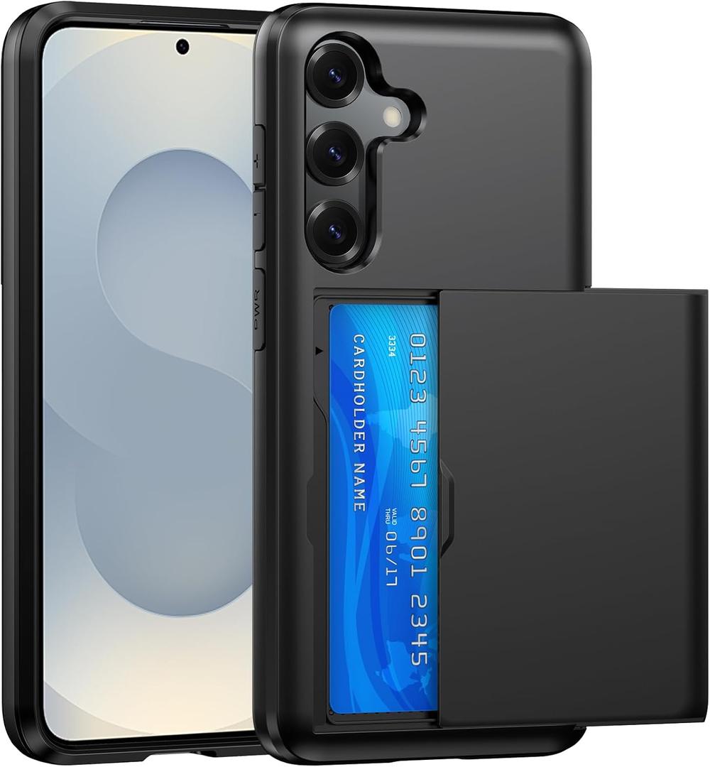 Wallet for Samsung Galaxy S25 Plus Case with Card Holder Dual Layer Military Grade Protective Shockproof Hidden Card Slot Slim Fit Phone Cover - Black