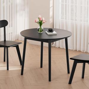 DELAVIN 31.5" Solid Wood Round Dining Table for 4, Mid Century Small Kitchen Table for 2-4, Modern Office Table for Living Room, Dining Room, Dinette, Easy Assembly, Space Saving, Black, 31.5"L x 31.5"W