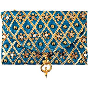 Handmade Indian Purse Wallet Clutch Traditional Ethnic Mirror Work Wedding Shaagun Money Envelope for Celebrations Events Return Gifts (Blue)