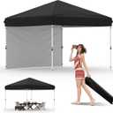 GarveeLife 10x10 Pop Up Canopy with One Button Push Setup - Heavy Duty Outdoor Canopy Tent with Portable Roller Bag - 3 Adjustable Height, 4 Weight Bags, 8 Stakes & 4 Guy Ropes Included, Black