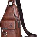 PU Leather Sling Bag for Men - Waterproof, Lightweight, Crossbody Chest Bag for Hiking & Cycling (Dark Brown)