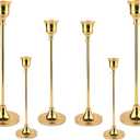 Taper Candle Holder Set of 6, Brass Gold Tall Candlestick Holders, Metal Vintage Candle Stickers Long Holder Set, Pillar Decorative Candle Holder Fits 3/4 Inch Candle for Wedding