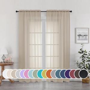 OWENIE Sheer Curtains 72 Inches Long for Bedroom Living Room, Rod Pocket Fimly Solid French Door Curtains Set of 2, Elegant Taupe Voile Curtains Panels Window Treatments, 42" Width