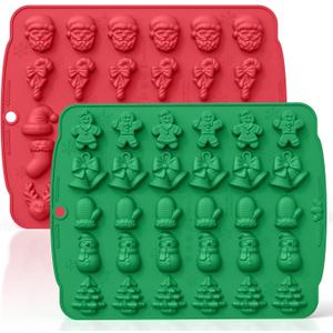 HKNMTT Christmas Silicone molds for Xmas Candy Chocolate Wax Decor, 60 Cavity 11 Shapes Gummy Mould, Including Tree Santa Cane Hat Socks Elk Gingerbread Man Bell Glove Snowman Food Grade DIY Set