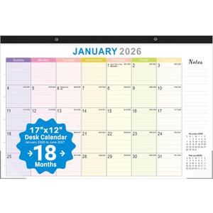 2026 Calendar Wall/ Desk Calendar 2026-2027, 17x12 Inch, Durable Plastic Cover, 18 Months (Jan 2026 - Jun 2027)