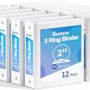 SUNEE 2 Inch Binders 3 Ring 12 Pack Bulk, PVC-Free Clear View 2" Binders (Fits 8.5x11 Inches) for School, Office & Home Use, White