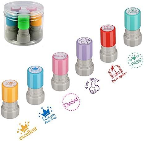 Teacher Stamps, 8 Self-Ink Flash Stamp Set, Multicolor Teacher Stamps Set for Grading Classroom,Teacher Supplies for Homework-Colers