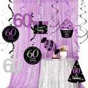 60th Birthday Decorations Women Purple Silver/Women 60th Birthday Party Decorations Purple Silver Black Foil Hanging Swirls with Balloons