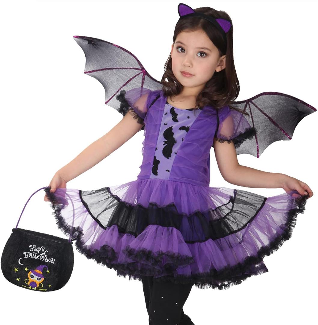 Girls Bat Costume Halloween Vampire Cosplay Costume Set for Kids (Small)