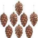 8 Pcs Christmas Pinecone Ornaments, Plastic Hanging Pine Cone Decoration for Tree, Shatterproof Pinecone Balls for DIY Crafts Home Xmas Decor, Matte and Glitter Festive Holiday Pendant