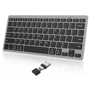 OMOTON 2.4G Wireless Keyboard, Ultra-Slim Compact Mini Keyboard with Type-C & USB-A Receiver, Compatible with Desktop Laptop Tablet PC Smart TV and Windows 11/10/8/7 - Grey