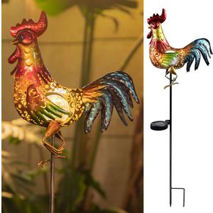 Tryme Rooster Solar Lights Outdoor Decorative Garden Statue Gifts for Chicken Lovers Women Mother Metal Yard Art for Lawn