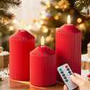 LUSHARBOR Flameless Candles with Remote, Battery Operated Candles Real Wax LED Fake Pillar Candles with Timer Flickering Flame for Wedding Home Party, Set of 3 Red