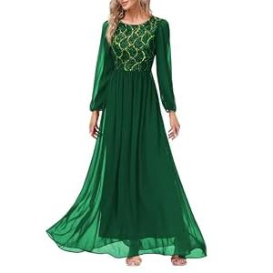 YHHOWEP Women's Evening Formal Dresses Elegant Chiffon Bridesmaid Ball Gowns A Line Tea Length Dress with Sleeves Dark Green L