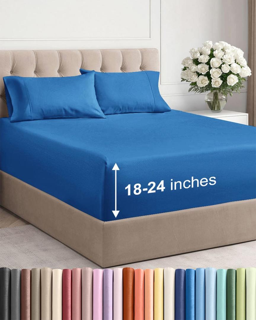 Extra Deep Twin XL Sheet Set - 4 Piece Breathable and Cooling Sheets - Hotel Luxury Bedding for Women, Men, Kids & Teens - Easy & Secure Fit - Soft and Wrinkle Free - Extra Deep Pockets - Royal Blue