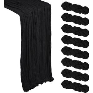 8 Pack Black Table Runner Cheesecloth 10Ft Gauze Cheese Cloth Table Runner 120 Inch Boho Sheer Rustic Fabric for Decor Bridal Baby Shower Wedding Centerpiece Holiday Home Decorations