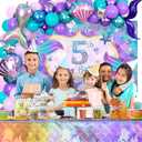 Holkcog 5th Birthday Decoration, 5th Mermaid Birthday Party Decorations, 5 Years Old Mermaid Party Background Banner Balloons Cake Topper Wall Tablecloth, 5 Party Decor Supply for Kids Girls Women