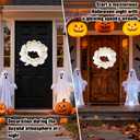 Light-Up Halloween Ghost Wreath, 12 Glowing White Spooky Halloween Wreaths for Front Door, Outdoor & Indoor Hanging Decoration for Wall Door, Halloweens Decor