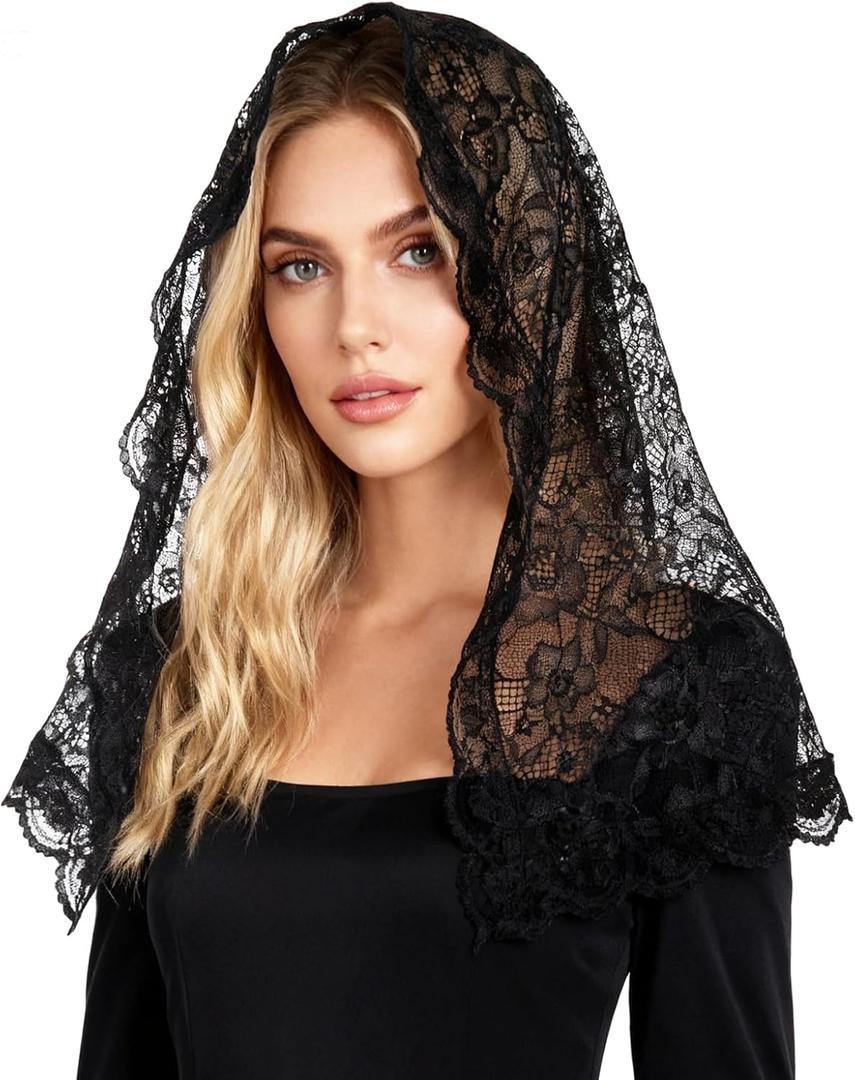 DOCILA Lace Veil Scarf Women Print Church Veils Mass Mantilla Religious Christian Prayer Shawl Bridal Wedding Head Covering