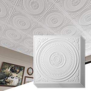 Art3d 12-Pack Drop Ceiling Tiles 2x2 FT, Decorative Easy Install PVC Ceiling Panels for Interior Kitchen Bathroom Basement, 24x24 Inch, White