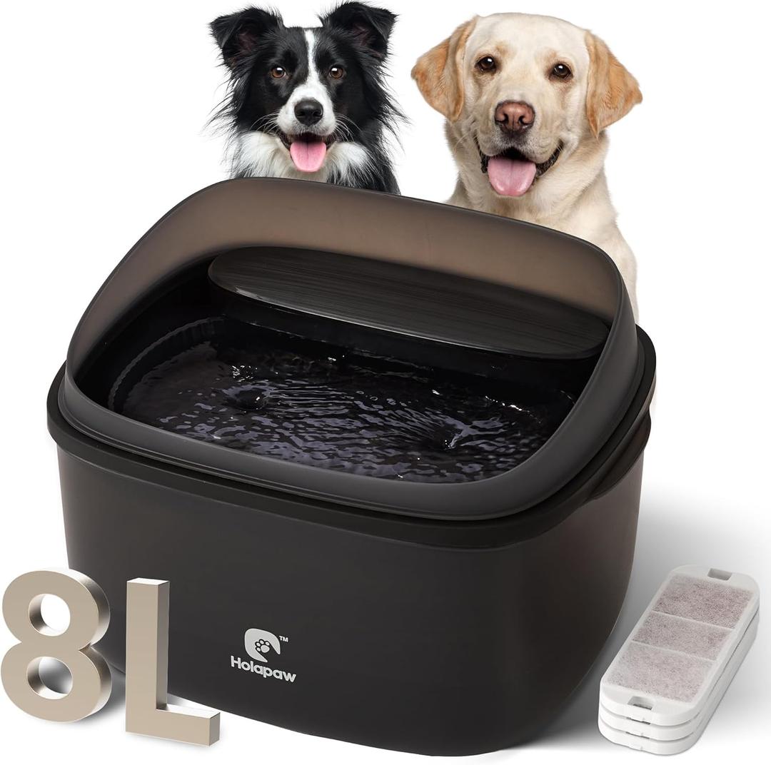 Dog Water Fountain for Large Dogs, 2.1Gal/8L Dog Water Bowl Dispenser, No Spill Automatic Pet Water Fountain for Dogs Cats Multiple Pets with Ultra Quiet Pump, 3 Filter Replacement, Black
