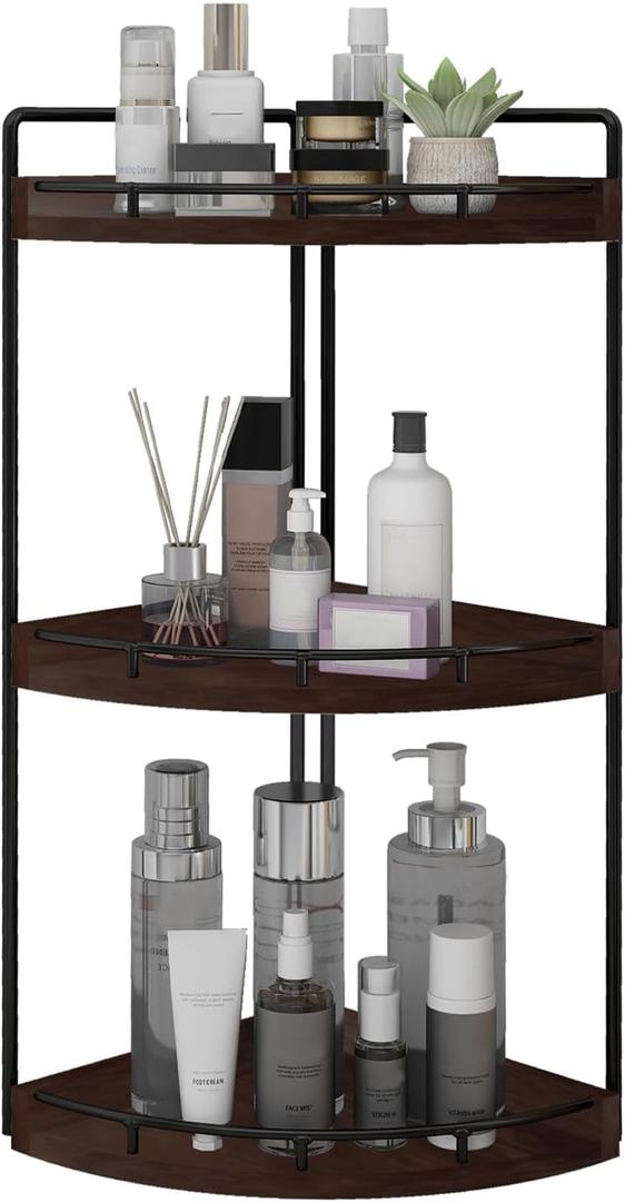 Dorhors 3-Tier Corner Bathroom Organizer Countertop for Storage,Vanity Tray,Wood Counter Organizer for Kitchen,Bathroom,Dresser (Walnut)