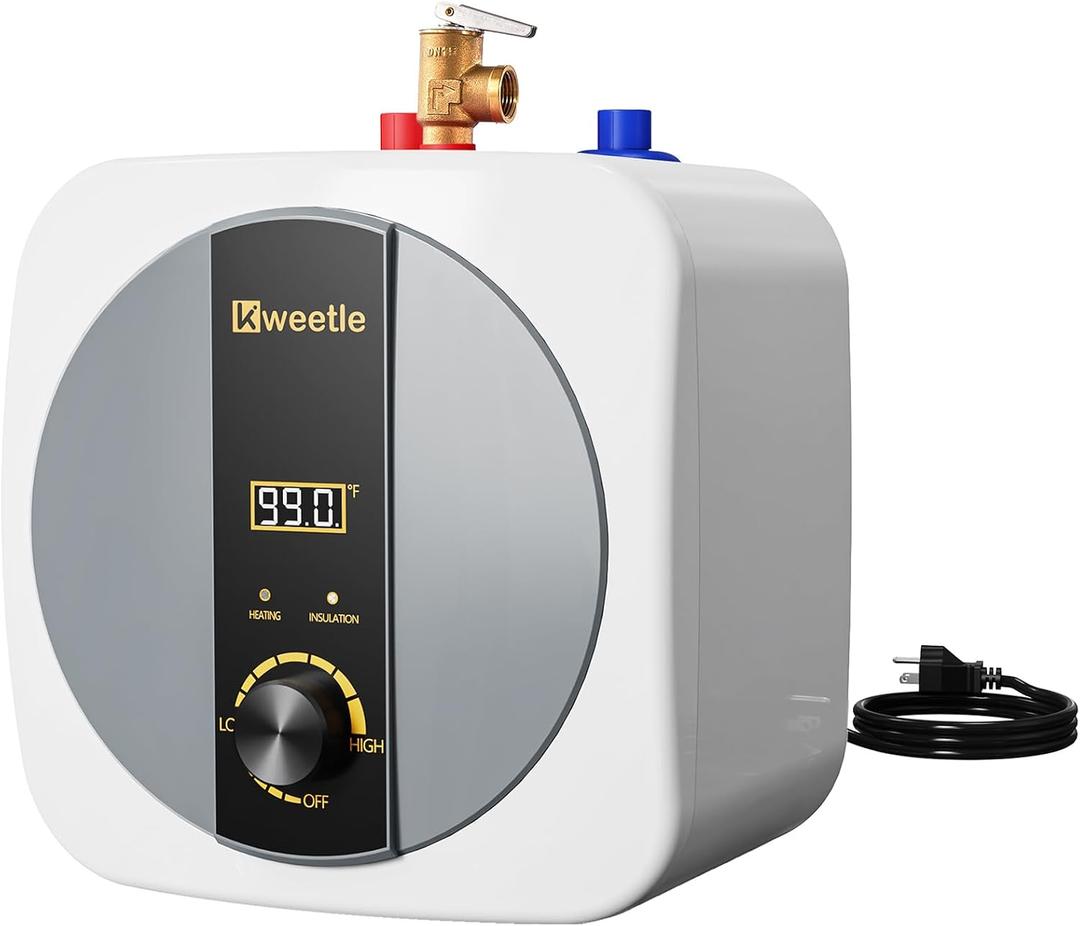 2.5 Gallon Under Sink Hot Water Heater Electric, 110V 1500W Mini Tank Water Heater with Digital Display Pressure Release Vavle, Instant Hot Water for Kitchen Hair Salon RV, Wall or Floor Mounted