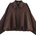 Arssm Womens Faux Suede Bomber Jacket Casual Lapel Pilot Jackets Coat Oversized Long Sleeve 2025 Fashion Outerwear (Coffee)