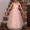 Glamulice Flower Girls Spaghetti Strap Tulle Dress Long A Line Wedding Pageant Dresses Princess Birthday Party Ball Gown (Pink) 130