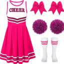 JASGOOD Cheerleader Costume for Girls Halloween Costume Cheerleading Uniform Outfit Set for Dress Up Party Birthday (Size 130, Pink)