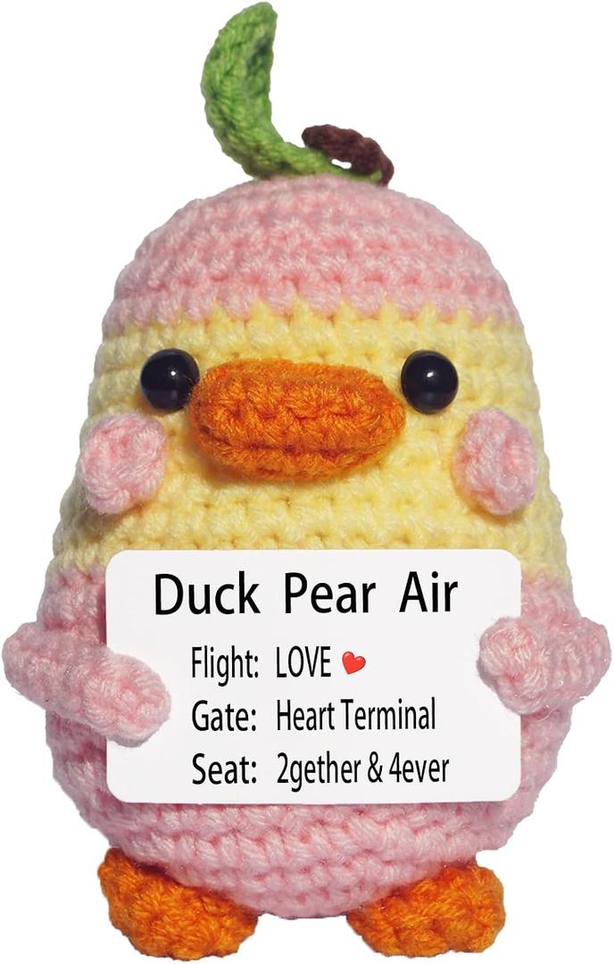 Positive Crochet Duck-Pear, Romantic Christmas Anniversary Birthday Gifts for Women Her Dads Graduation Girlfriend, Funny Cute Desk Decor-Fathers Day, Wedding I Love You Gift for Him Couple