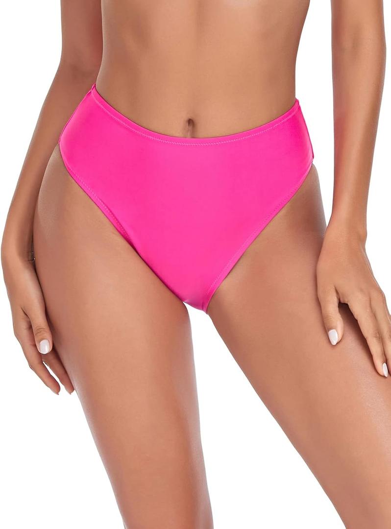 RELLECIGA Women's High Cut Bikini Bottom (Large), Neon Rose