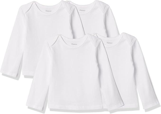 Hanes Baby Long Sleeve T-shirt, Ultimate Flexy Knit Tee for Boys & Girls, 4-Pack (White) 0-6 months