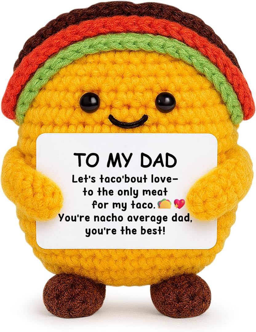 2 x JoycuFF Dad Birthday Gift from Daughter Son Wife Handmade Crochet Mini Taco Birthday Gifts for Dad Funny Gift Emotional Inspirational Taco Support Decor