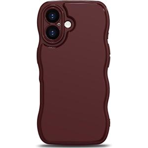 Anuck for iPhone 16 Plus Case Wave, Curly Frame Design for Women Girls, Cute Wavy Solid Color Aesthetic Phone Case Soft Flexible TPU Shockproof Full-Body Protective Cover 6.7" - Wine Red