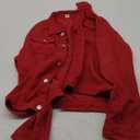 MISS MOLY Women's Denim Jacket Button Up Long Sleeve Basic Trendy Jean Jacket Coat with Pockets (XX-Large, Red)