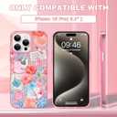 ZIYE for iPhone 15 Pro Phone Case Glitter Glossy Pink Coastal Beach Ocean Sea Shell Floral Collage for Women Girl Slim Shockproof Protective Phone Cover