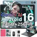 Android 16 Tablet with Keyboard, 10 inch Tablet with 24GB+256GB+2TB Expand | 2026 Gemini AI Tablet PC with 8-Core, 5G WiFi, 8000mAh, GMS, GPS, 2-in-1 Tablet with Case, Mouse, Stylus(Pink case)