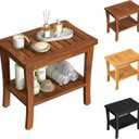 Large Teak Wood Shower Bench Stool with Storage Shelf Wooden Teak Bench for Shower Seat Chair for Inside Shower Waterproof Teakwood Shower Bench Bathroom Spa Bathing Shower Stool with Non-Slip Feet (20"W  13.5"D  18.5"H, Brown)