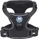 PoyPet Reflective Soft Breathable Mesh Dog Harness Choke-Free Double Padded Vest with Adjustable Neck and Chest(Black,M)