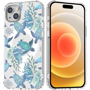 Sea Turtle Magnetic Case for iPhone 15 Pro Max with MagSafe Wireless Charging Clear Cute Sea Star Painting Girls Woman Soft Slim TPU Anti-Scratch Shockproof Protective Case