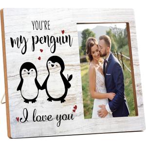 RYSMH Couple Picture Frame, Wedding Wood Photo Frame, Engagement Anniversary Wedding Valentines Day Gifts For Couple Husband Wife, You Are My Penguins Frame -g10
