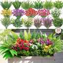 Alupssuc 24 Pcs Artificial Plants Flowers for Outdoors, Realistic Faux UV Resistant Greenery & Silk Flowers,Fake Plastic Shrubs Stems No Fade for Indoor Outside Garden Patio Spring Planter Home Decor