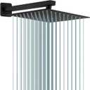 Rain Shower Head Black with Extension Arm 12 Inch Square Shower Head with 16 Inch Shower Arm Large Stainless Steel Rainfall Showerhead Matte Black Waterfall Full Body Coverage by GGStudy