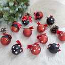 Suncalla 12 Pcs 2.4 Inch Christmas Glitter Ball Ornaments Mouse Plastic Ball with Dot Bow Tree Ornaments Cartoon Mouse Balls Red Black Yellow White Dot Decorations for Xmas Trees Party House Decor