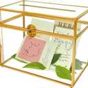 Gold Glass Card Holder - Rectangle Shape Wedding Envelope Box with Slot and Foot, Perfect for Reception and Party Centerpiece