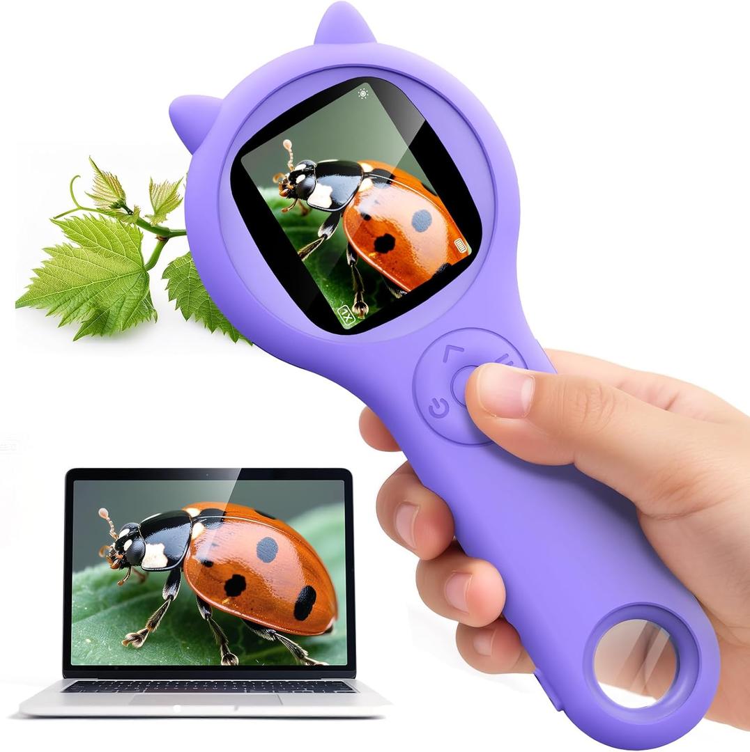 Microscope for Kids - Electronic Handheld Magnifying Glass for Children-STEM Outdoor Science Kit for Summer Travel & Camping Toy,Birthday Gifts Toys for 5-8 9-12 Year Old GirlsPurple