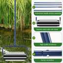 Teenyyou 14 ft Roller Pond Rake Stainless Steel Lake Weed Removal Tool, Rid Weeds Roots and Muck Buildup, with 6 Pre Installed Stainless Steel Blades and 4 Aluminum Handles, Easy to Assemble, Blue (EXP 07/16/36)