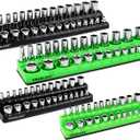 SWANLAKE GARDEN TOOLS 4-Piece Magnetic Socket Organizer Set, Metric & SAE Socket Holder Set Includes 1/4", 3/8" Drive Sockets Organizer, Magnetic Tool Trays for Tool Box Drawer (Sockets not included) (4PCS Green/Black)